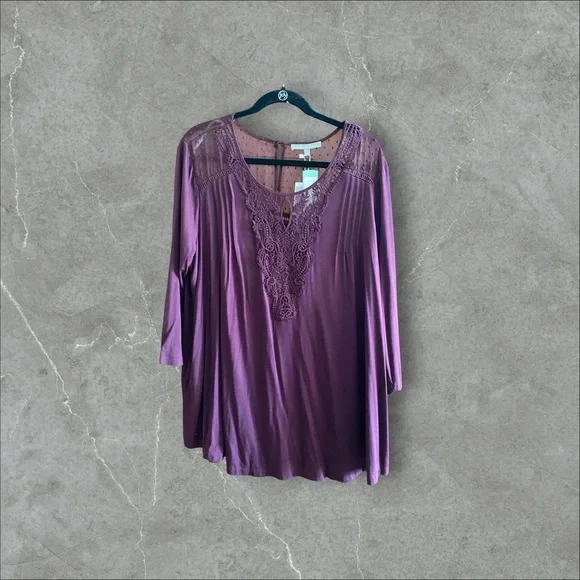 Danielle Rainn  eggplant purple ladies 1X 
3/4 sleeve. NWT. Many details! NWT - Picture 3 of 8
